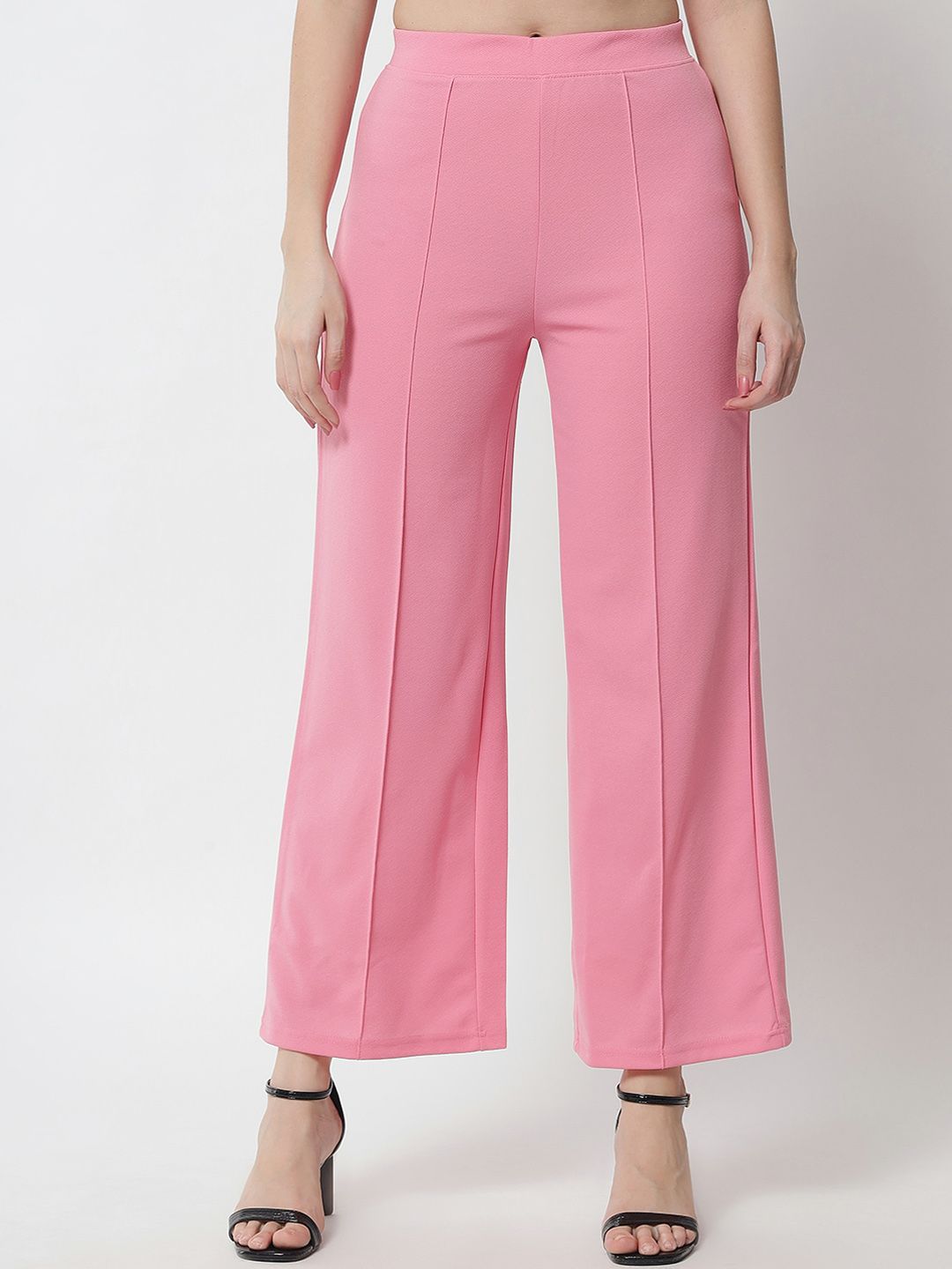 Kotty Women Pink Solid Relaxed Straight Fit Parallel Trousers Price in India