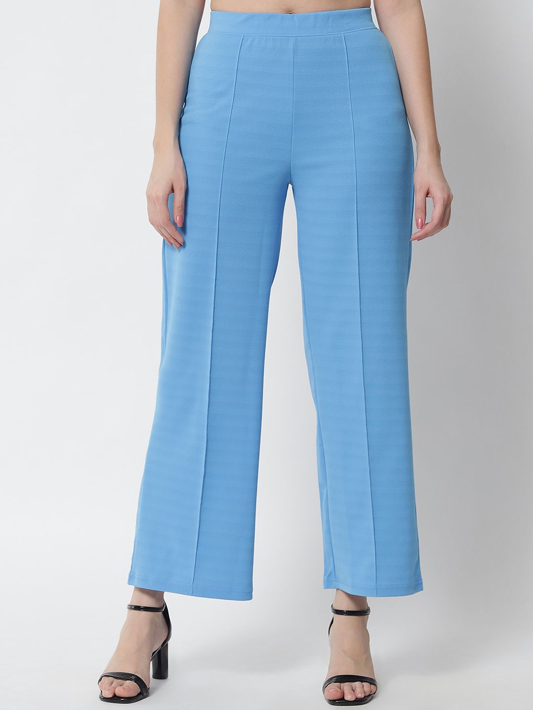 Kotty Women Blue Solid Relaxed Straight Fit Parallel Trousers Price in India