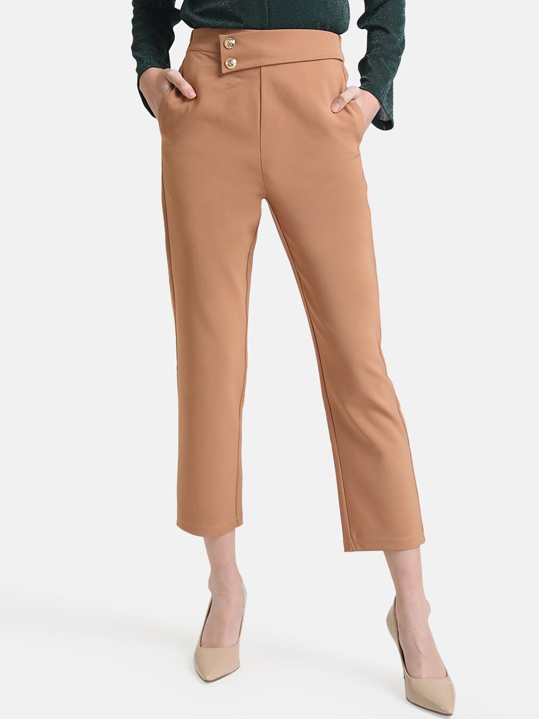 Kazo Women Beige High-Rise Trousers Price in India