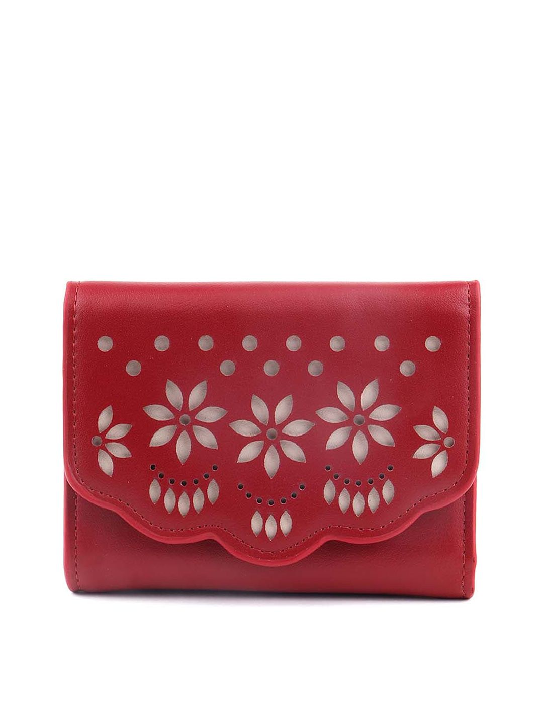 ODETTE Women Red Floral Three Fold Wallet Price in India