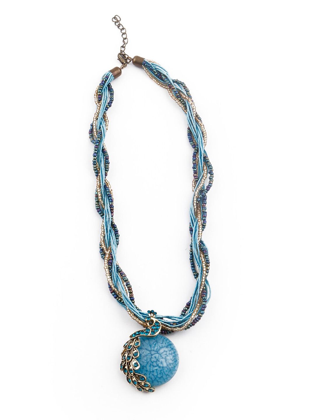ODETTE Blue Beaded Metal Statement Necklace Price in India