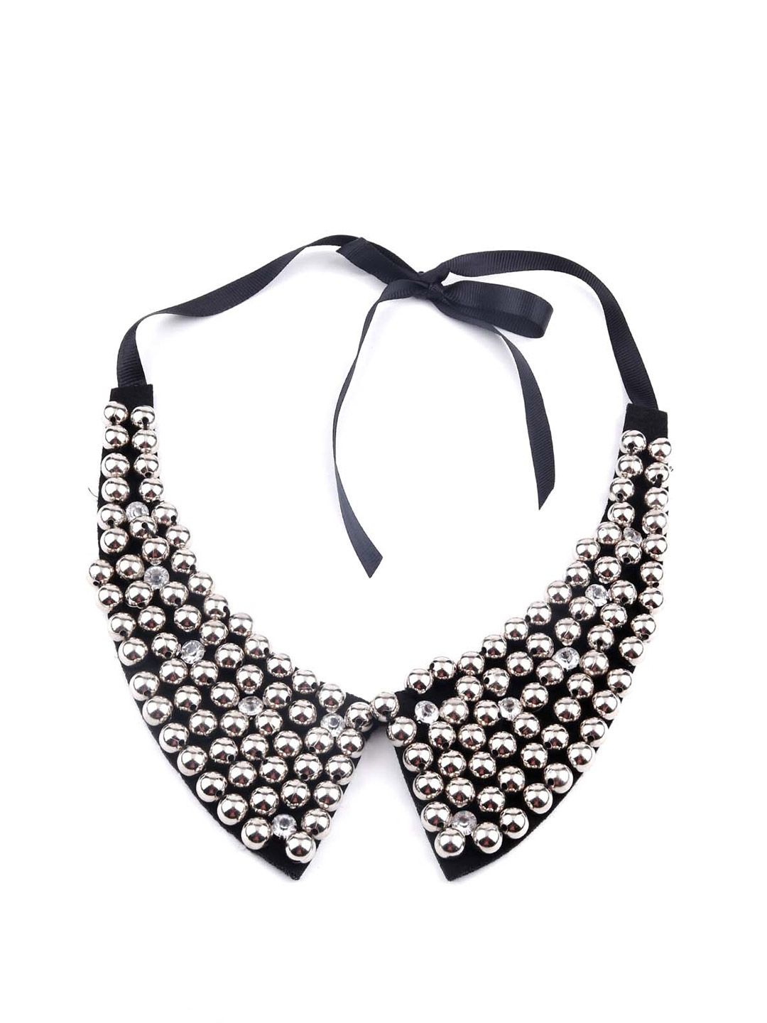 ODETTE Women Black & Silver-Toned Beaded Collar Necklace Price in India