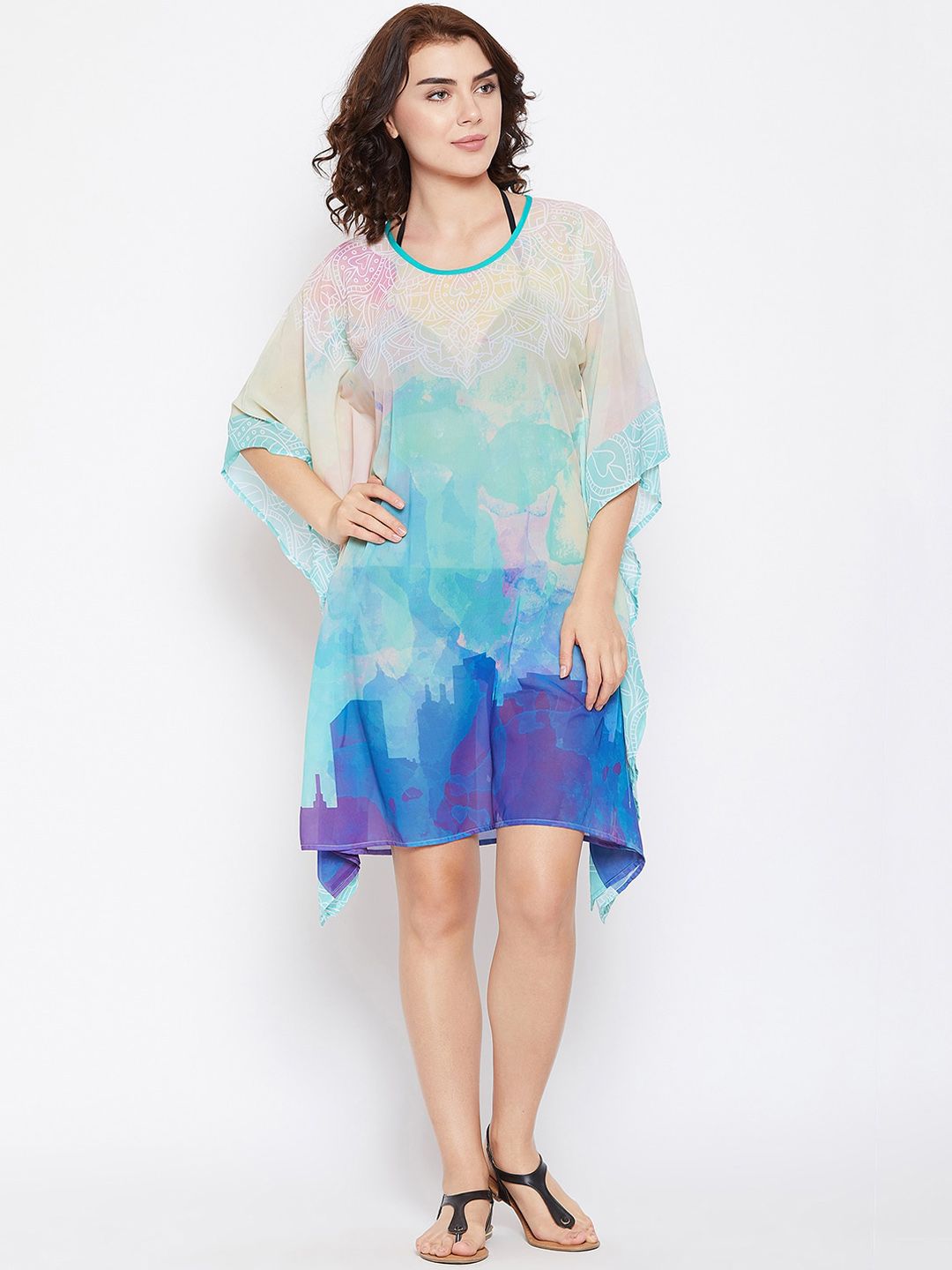 The Kaftan Company Women Blue & Pink Kaftan Cover-Up Dress Price in India