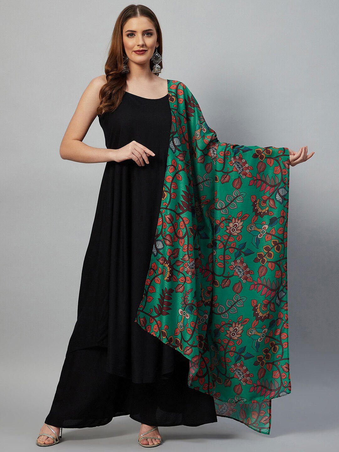 InWeave Green & Maroon Woven Design Dupatta Price in India