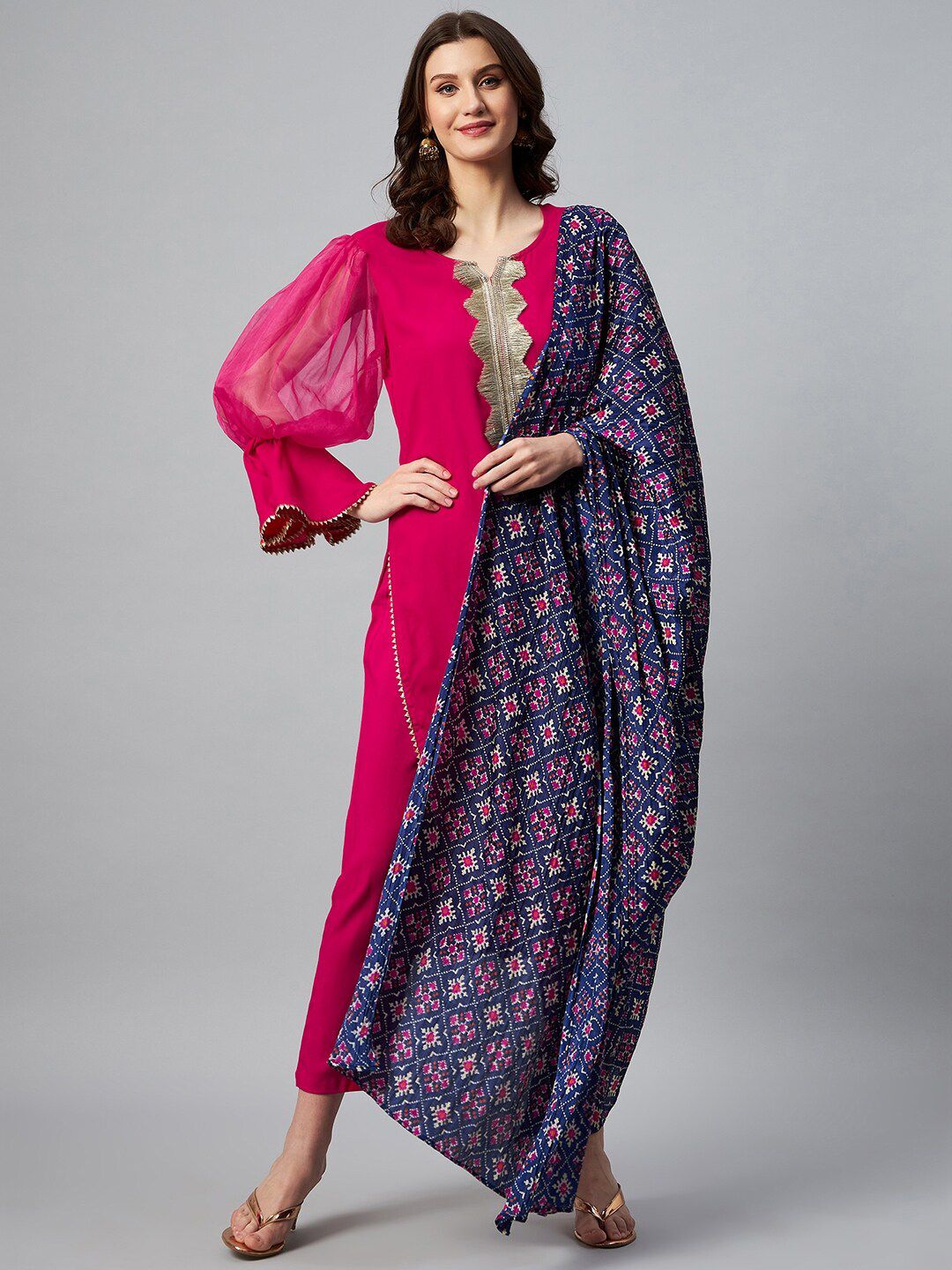 InWeave Blue & Magenta Ethnic Motifs Printed Dupatta Price in India