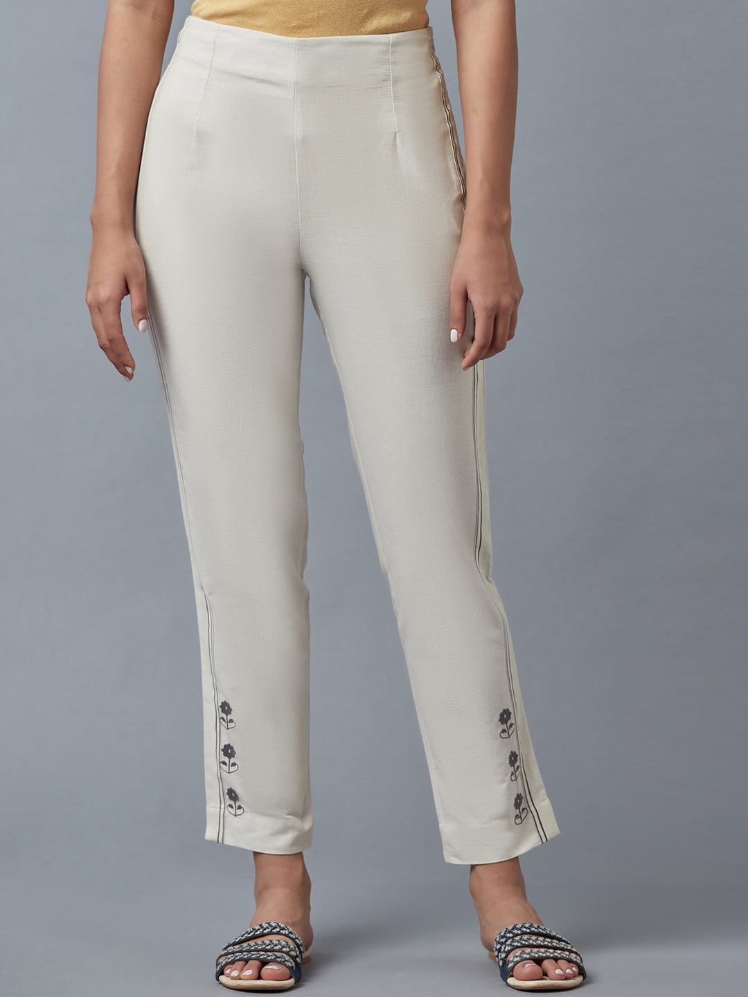 W Women White Pleated Trousers Price in India