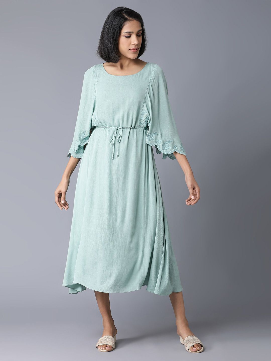 W Teal A-Line Midi Dress Price in India