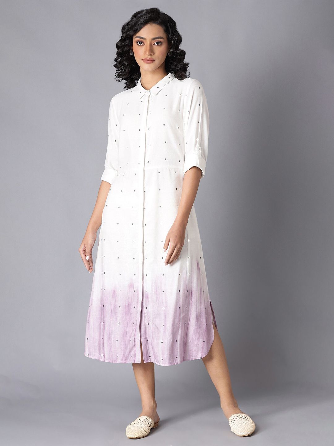 W White & Purple Shirt Midi Dress Price in India