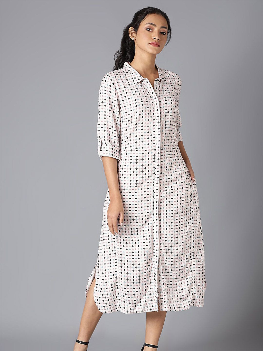 W Women White Shirt Midi Dress Price in India