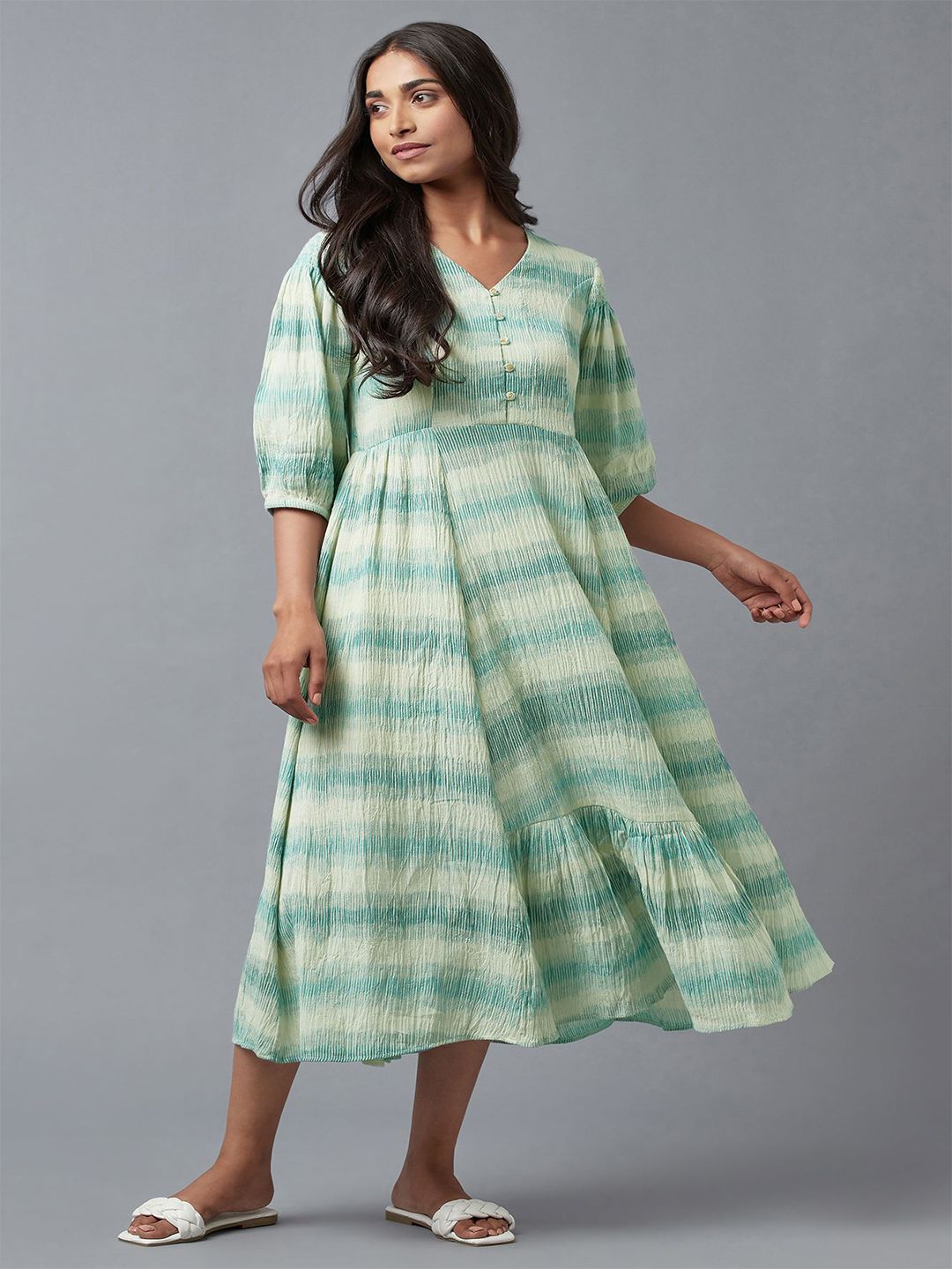 W Women Green Empire Midi Dress Price in India