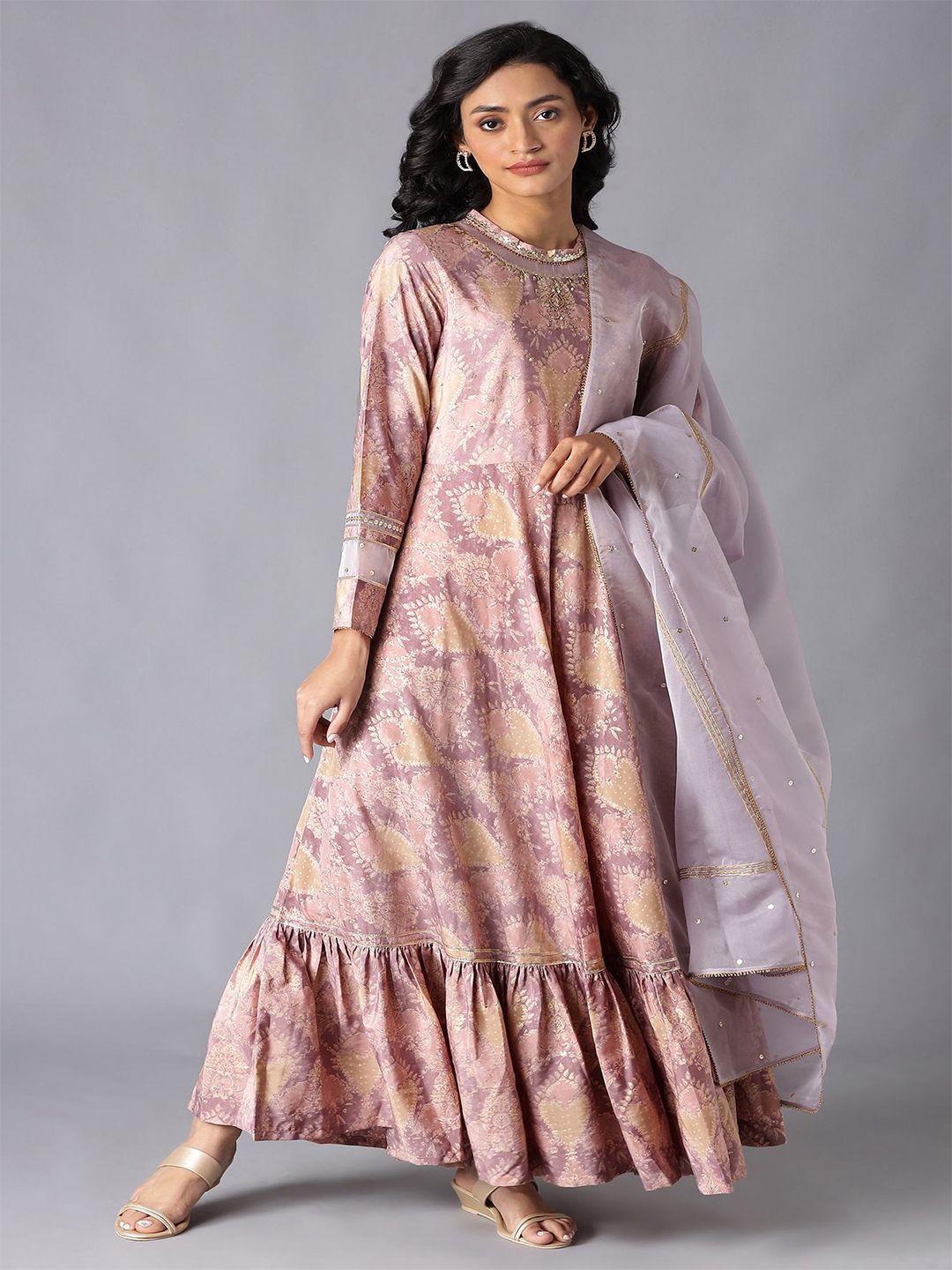 WISHFUL Pink Ethnic Motifs Ethnic Maxi Dress Price in India