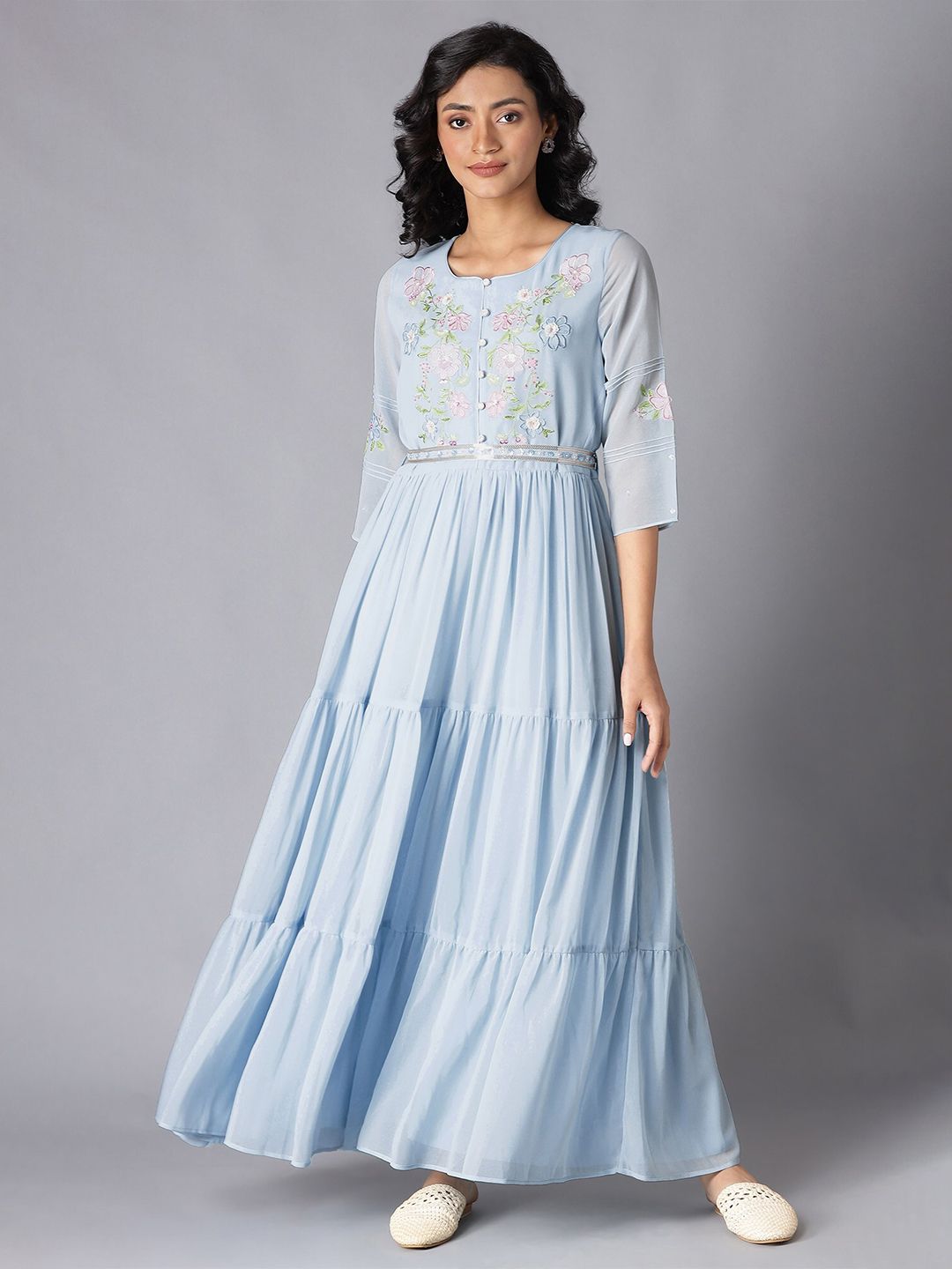 WISHFUL Blue Ethnic Maxi Dress Price in India