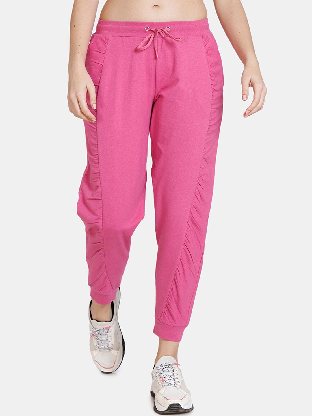 Zelocity by Zivame Women Pink Printed Cotton Sports Joggers Price in India