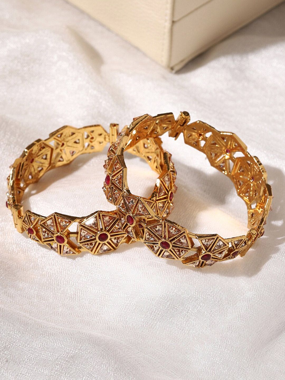Studio Voylla Women Gold Plated & Red Hand Crafted Bangles Price in India