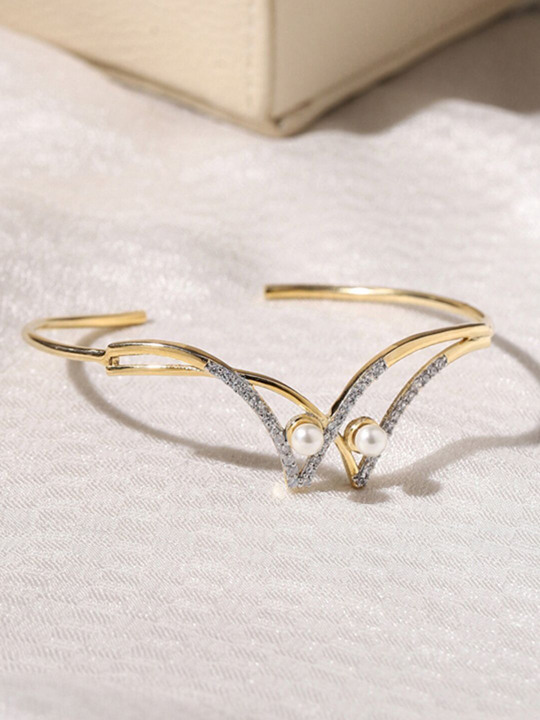 Studio Voylla Women White Gold-Plated American Diamond CZ Bracelet Price in India
