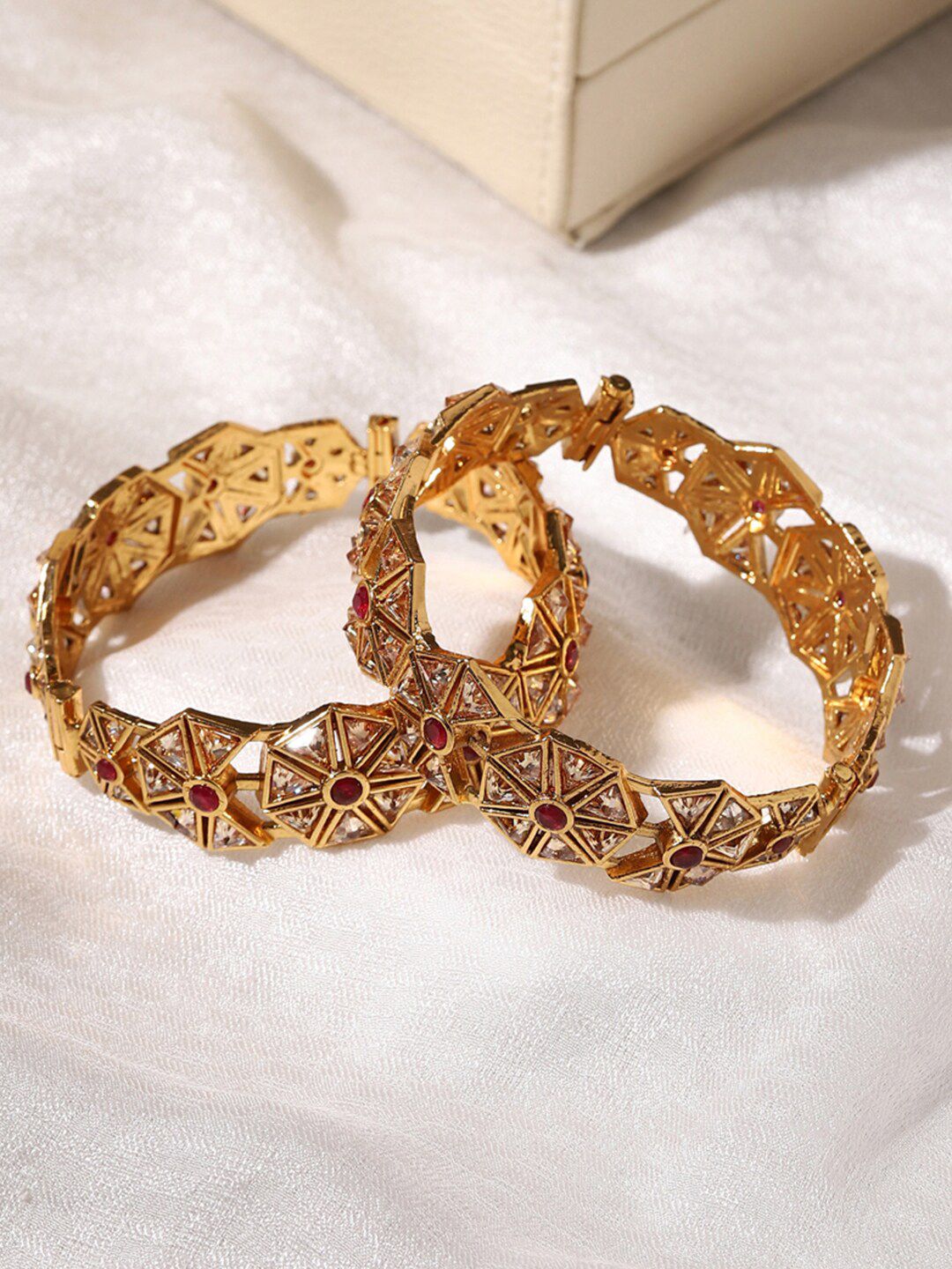 Studio Voylla Women Red Gold-Plated Hand Crafted Bangles with Stone Price in India
