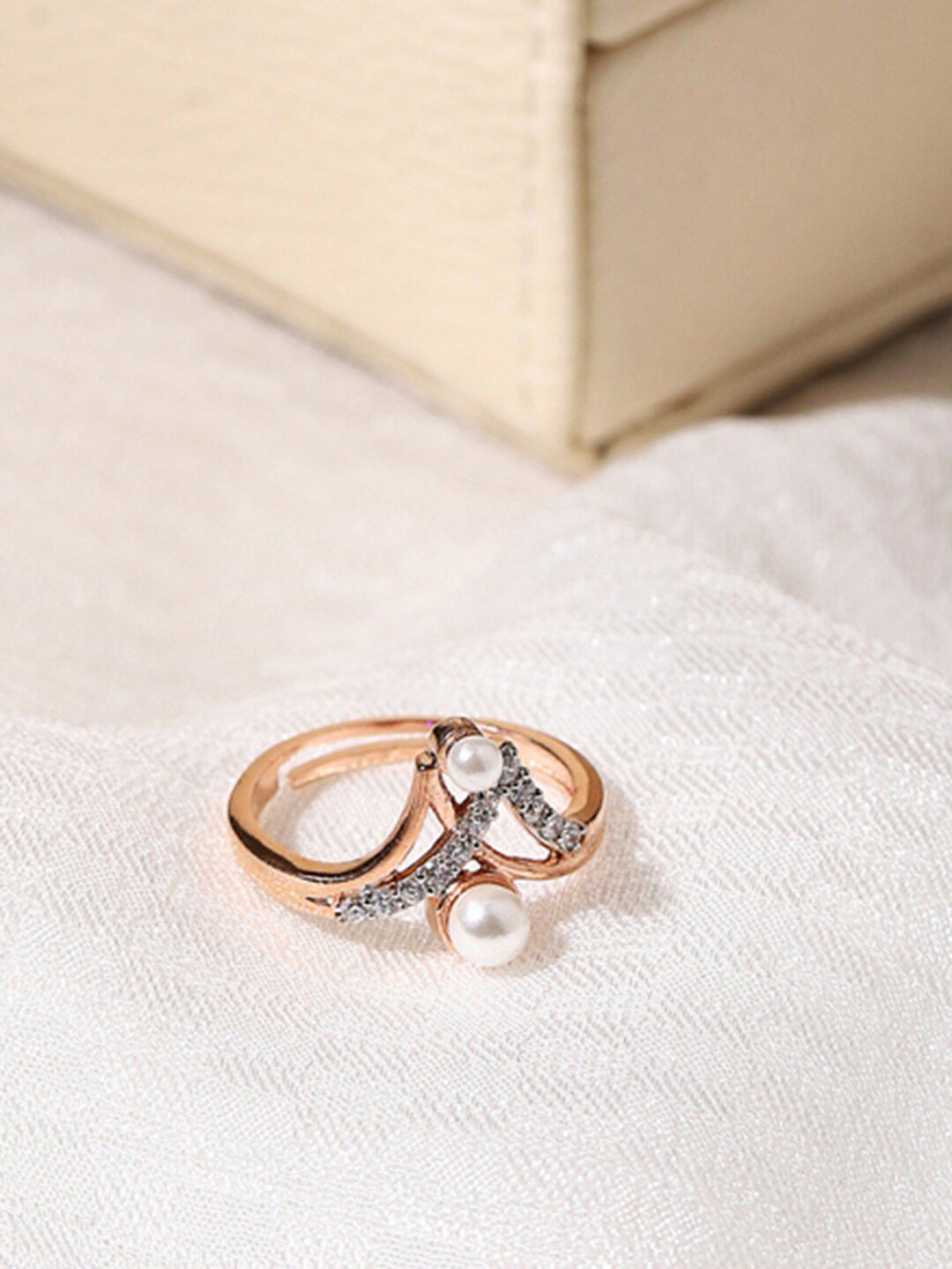 Studio Voylla Rose-Gold Plated Pearl Finger Ring Price in India