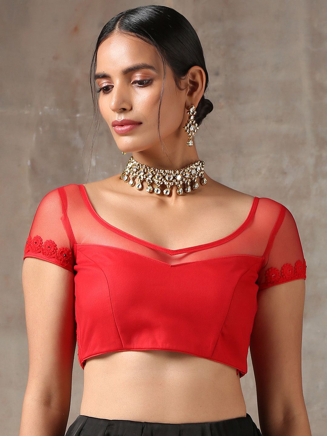 Swtantra Women Red Embroidered Net Saree Blouse Price in India