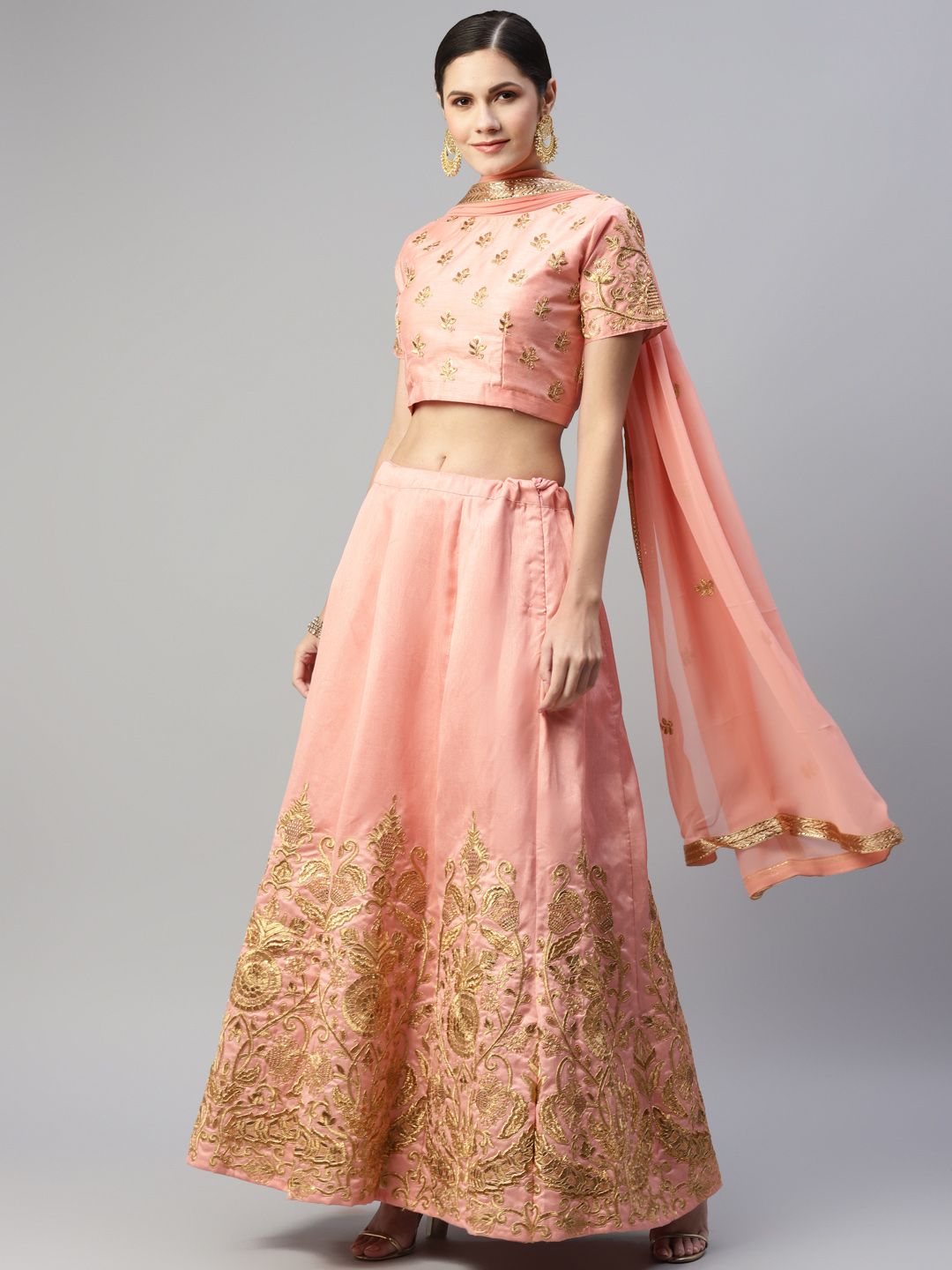 Readiprint Fashions Pink Embroidered Sequinned Unstitched Lehenga & Blouse And Dupatta Price in India