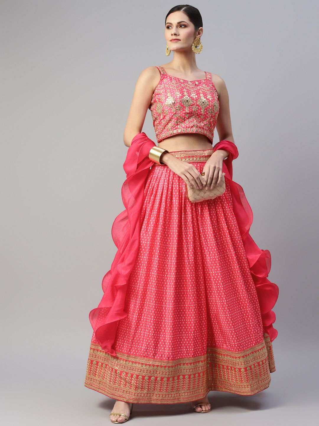 Readiprint Fashions Pink Embroidered Sequinned Unstitched Lehenga & Blouse With Dupatta Price in India