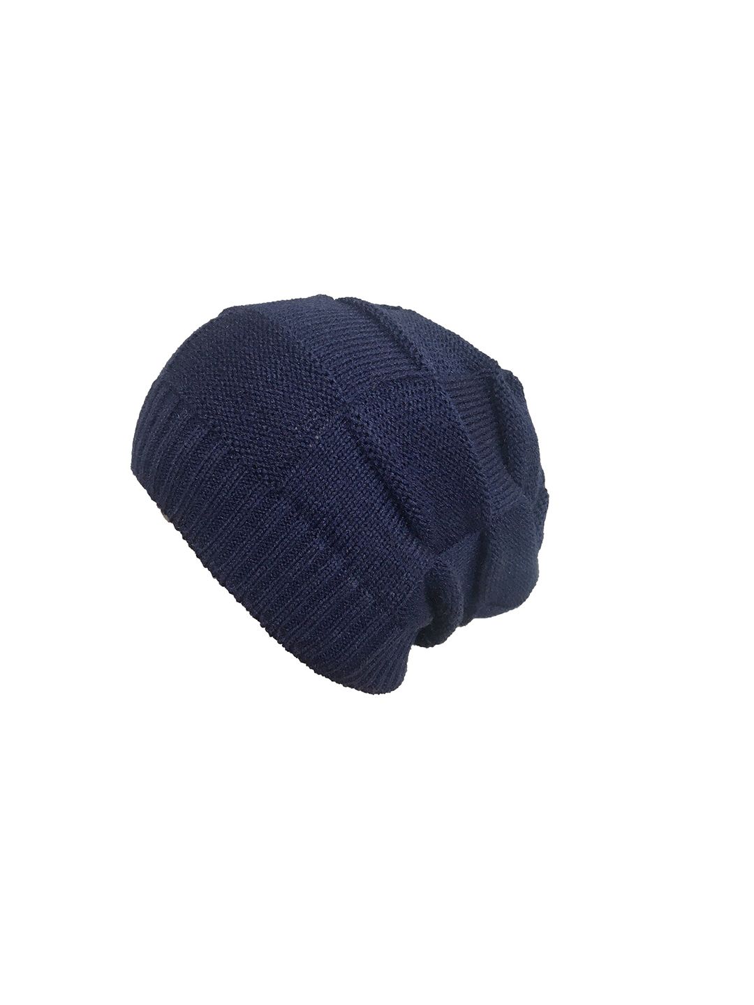 Gajraj Unisex Navy Blue Woollen Slouchy Beanie Price in India