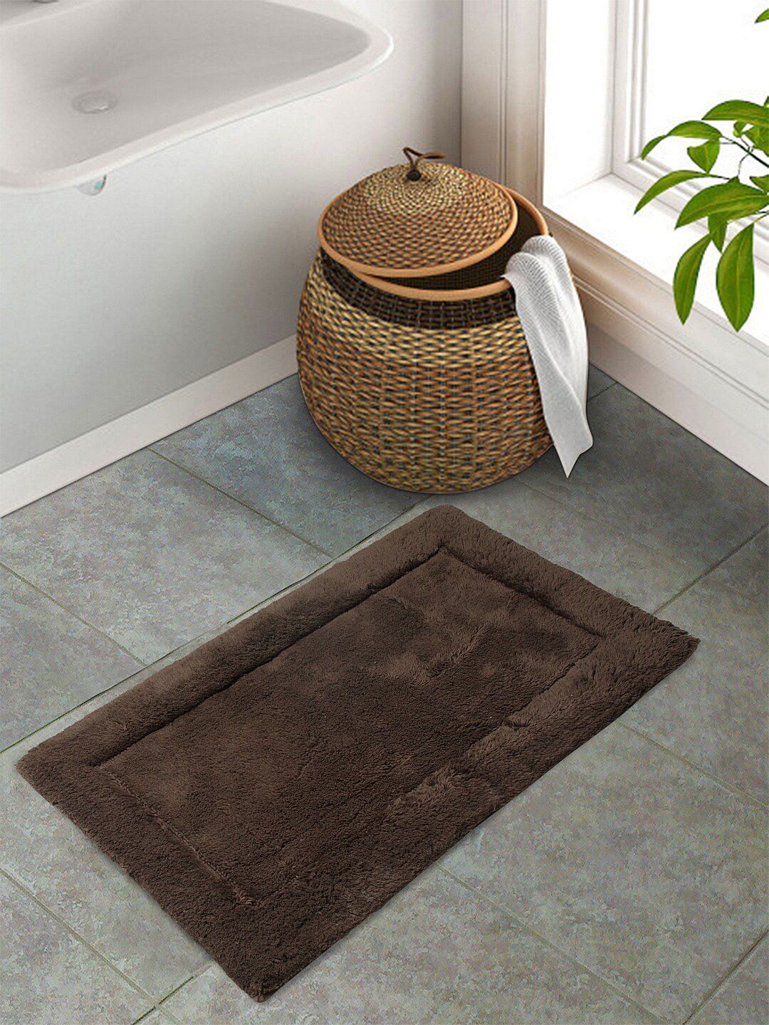 SPACES Brown Solid Cotton 2050 GSM Bath Rugs Price in India