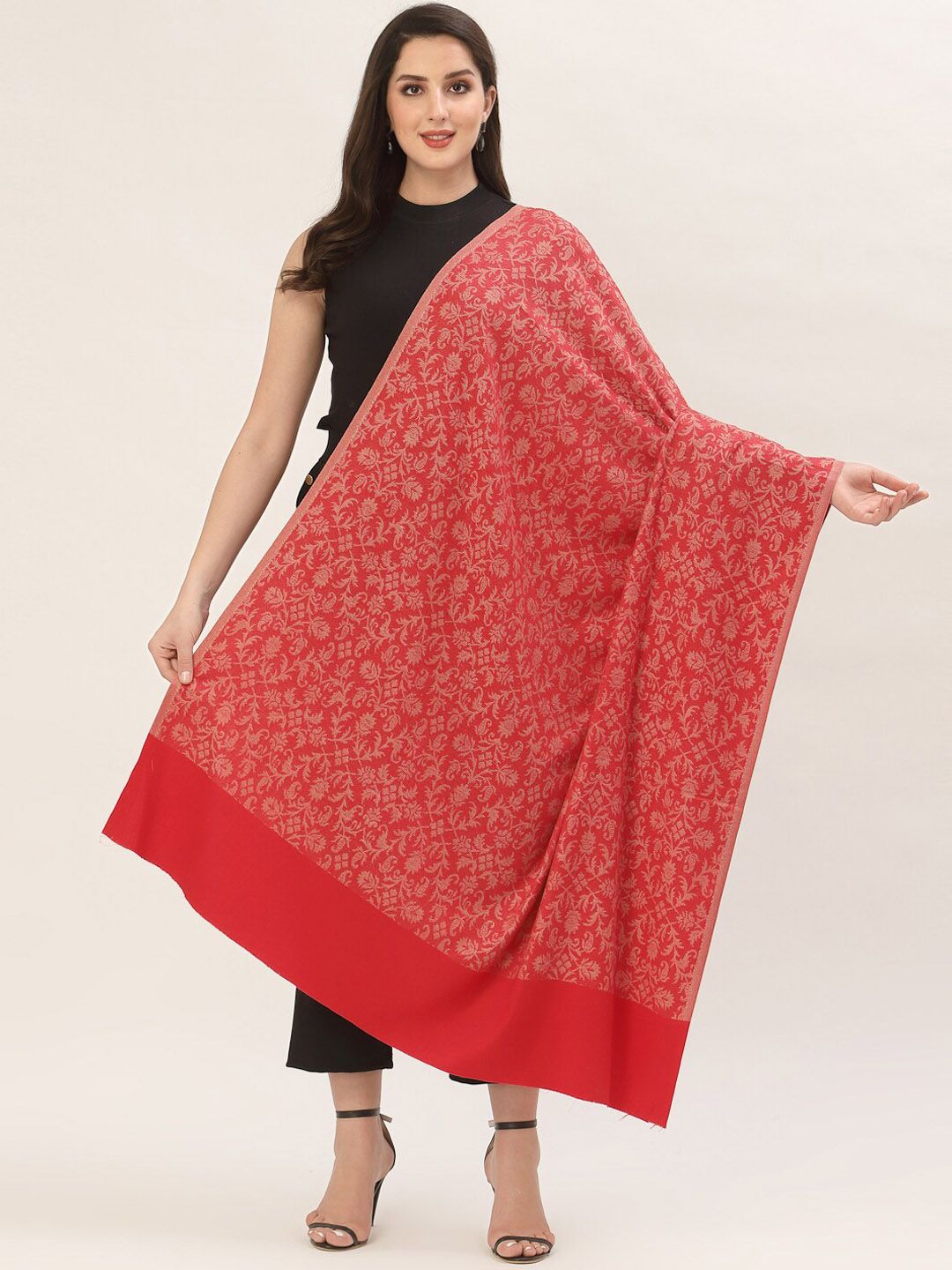 Pashtush Women Red Embroidered Wool Shawl Price in India