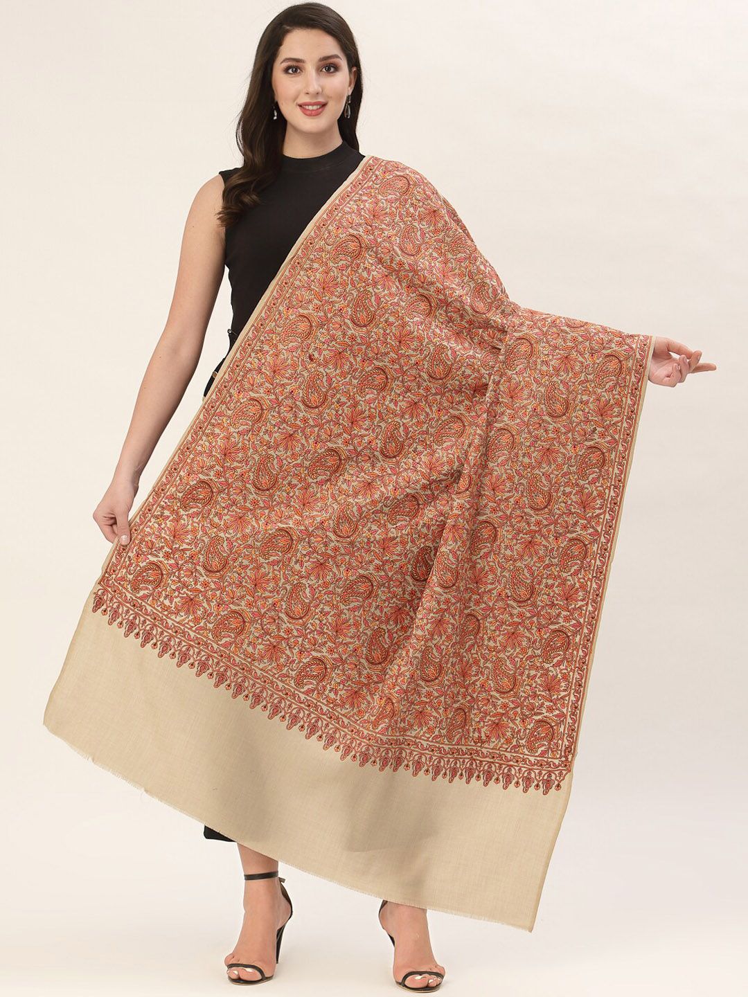 Pashtush Women Beige Woven Design Shawl Price in India