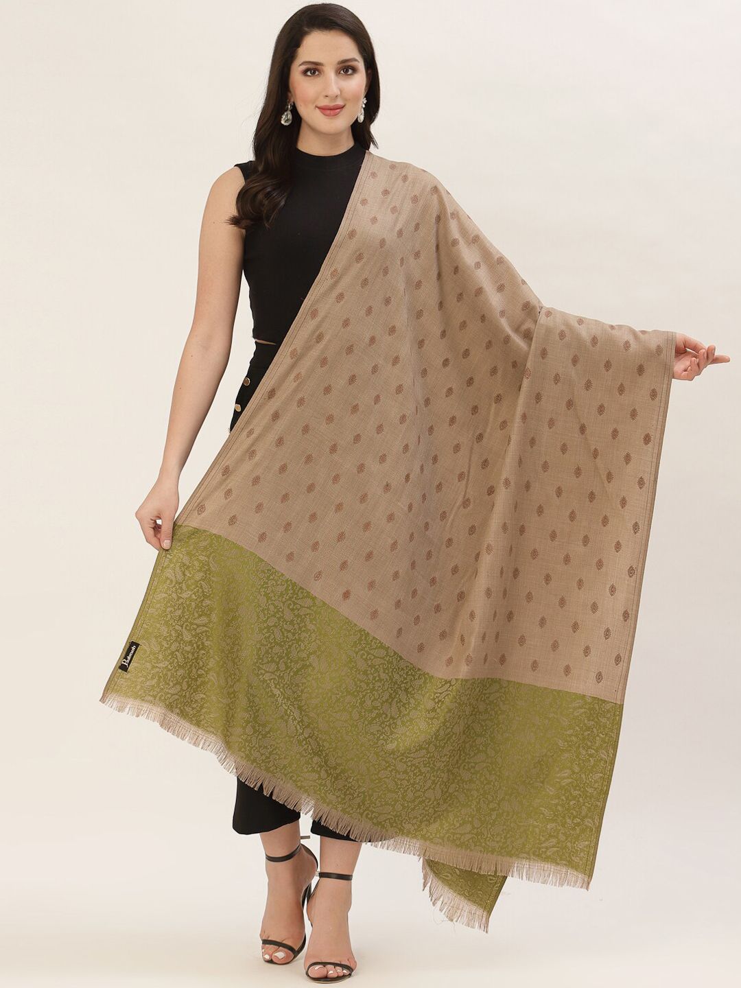 Pashtush Women Green Embroidered Woolen Shawl Price in India