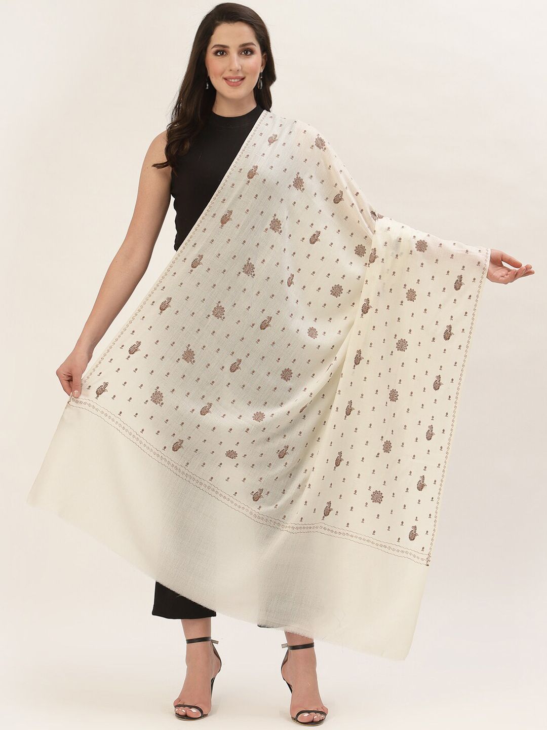 Pashtush Women Off White Woven Design Shawl Price in India