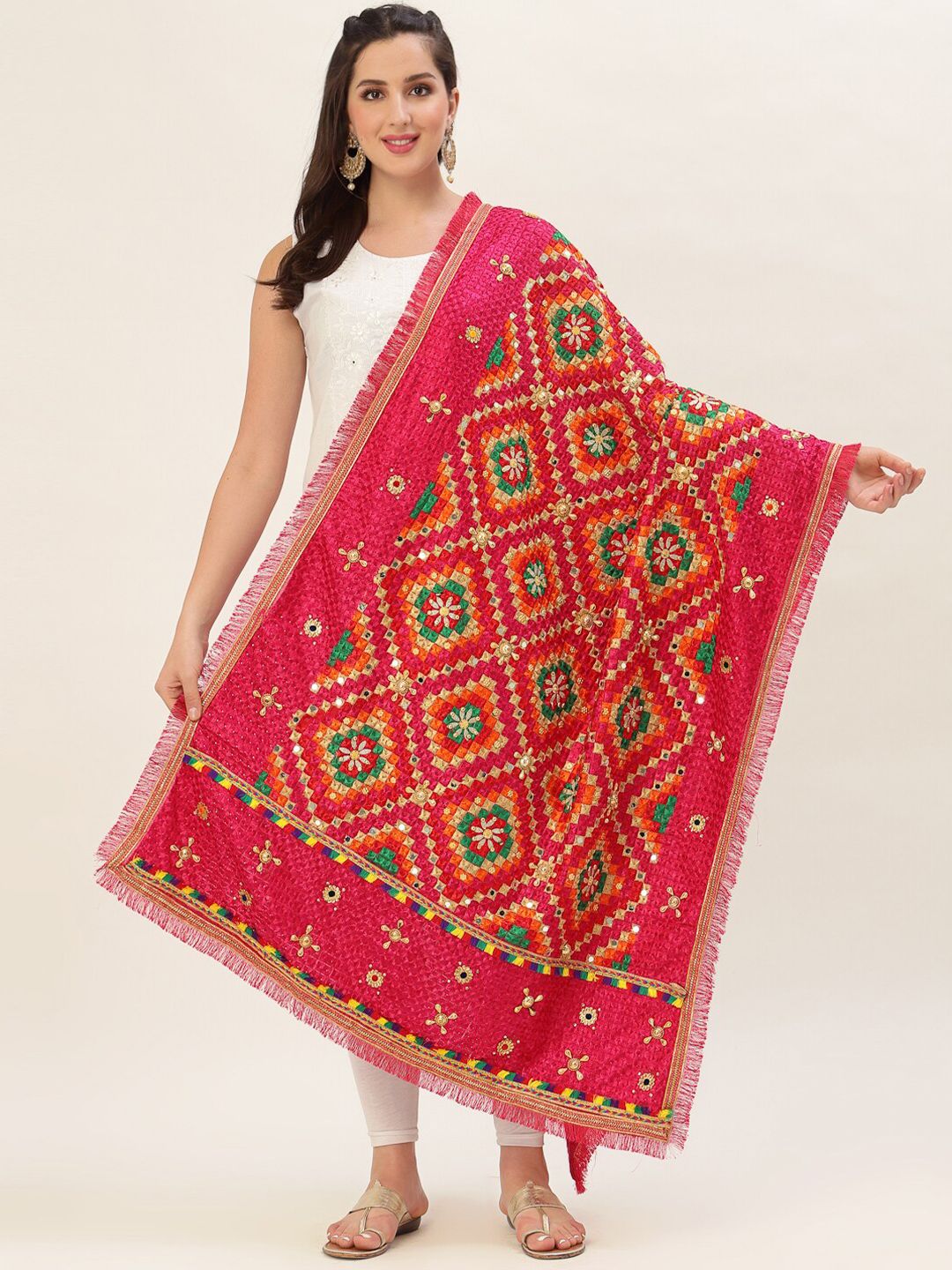 Pashtush Multicoloured Ethnic Motifs Embroidered Dupatta Price in India