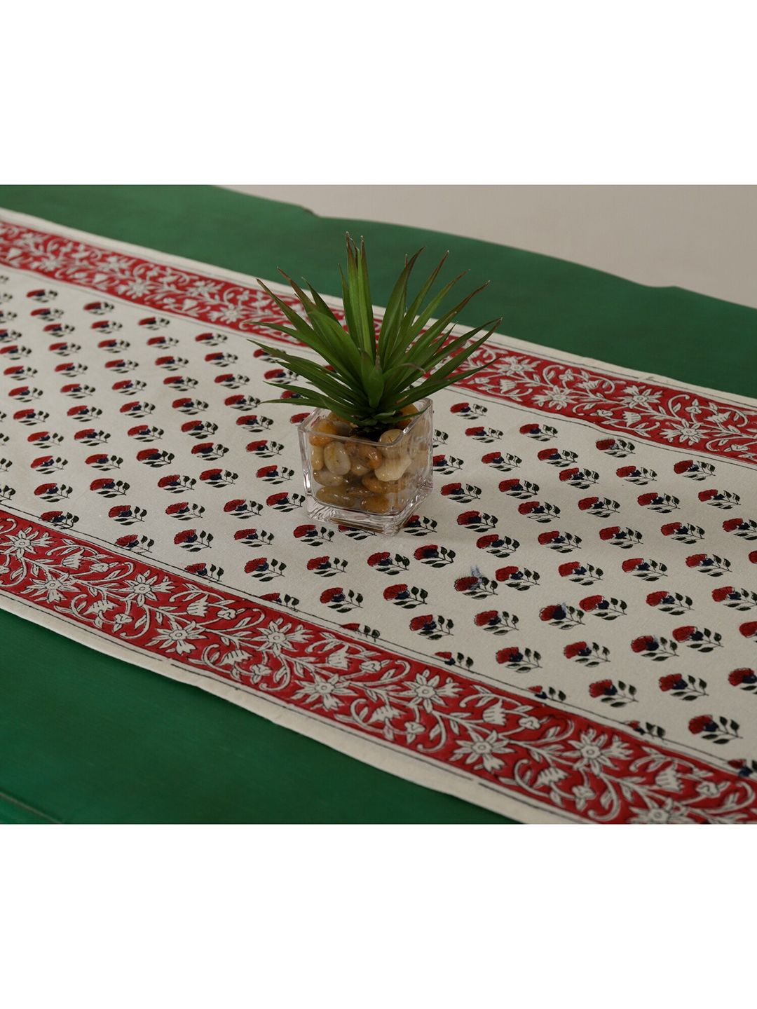 HANDICRAFT PALACE Red & Cream-Colored Block Printed Pure Cotton Table Runner Price in India