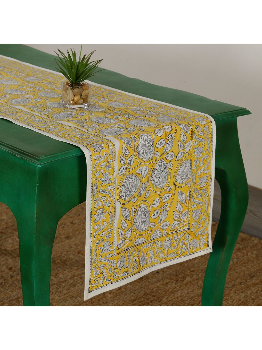 HANDICRAFT PALACE Yellow & White Floral Printed Table Runners Price in India