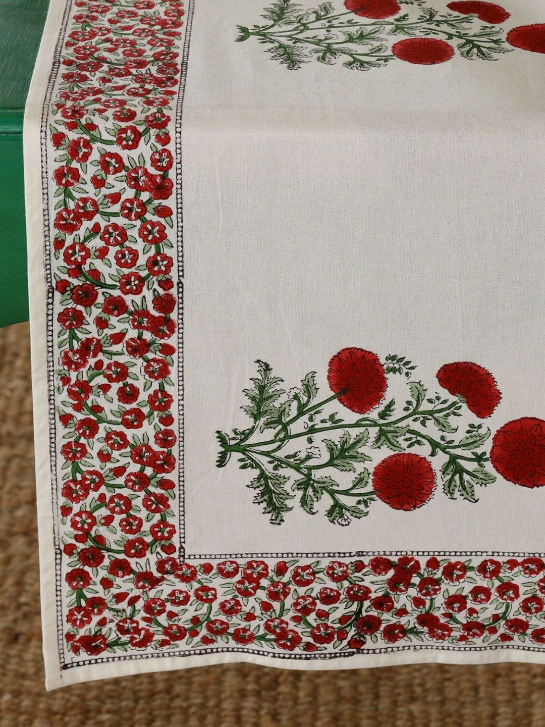 HANDICRAFT PALACE Red & White Floral Block Printed Table Runners Price in India