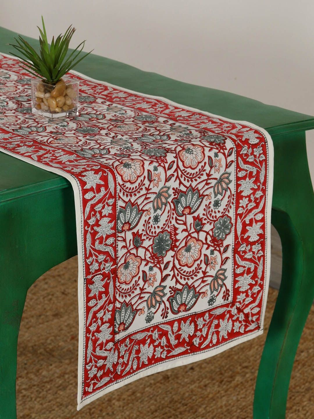 HANDICRAFT PALACE Multicoloured Floral Pure Cotton Block Print Table Runner Price in India