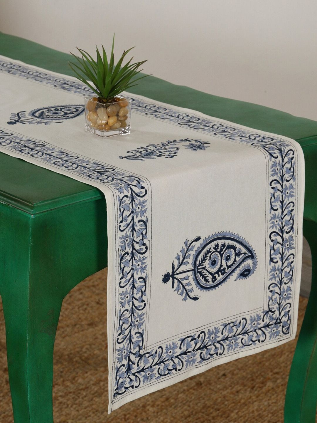 HANDICRAFT PALACE Blue & White Floral Block Printed Table Runners Price in India