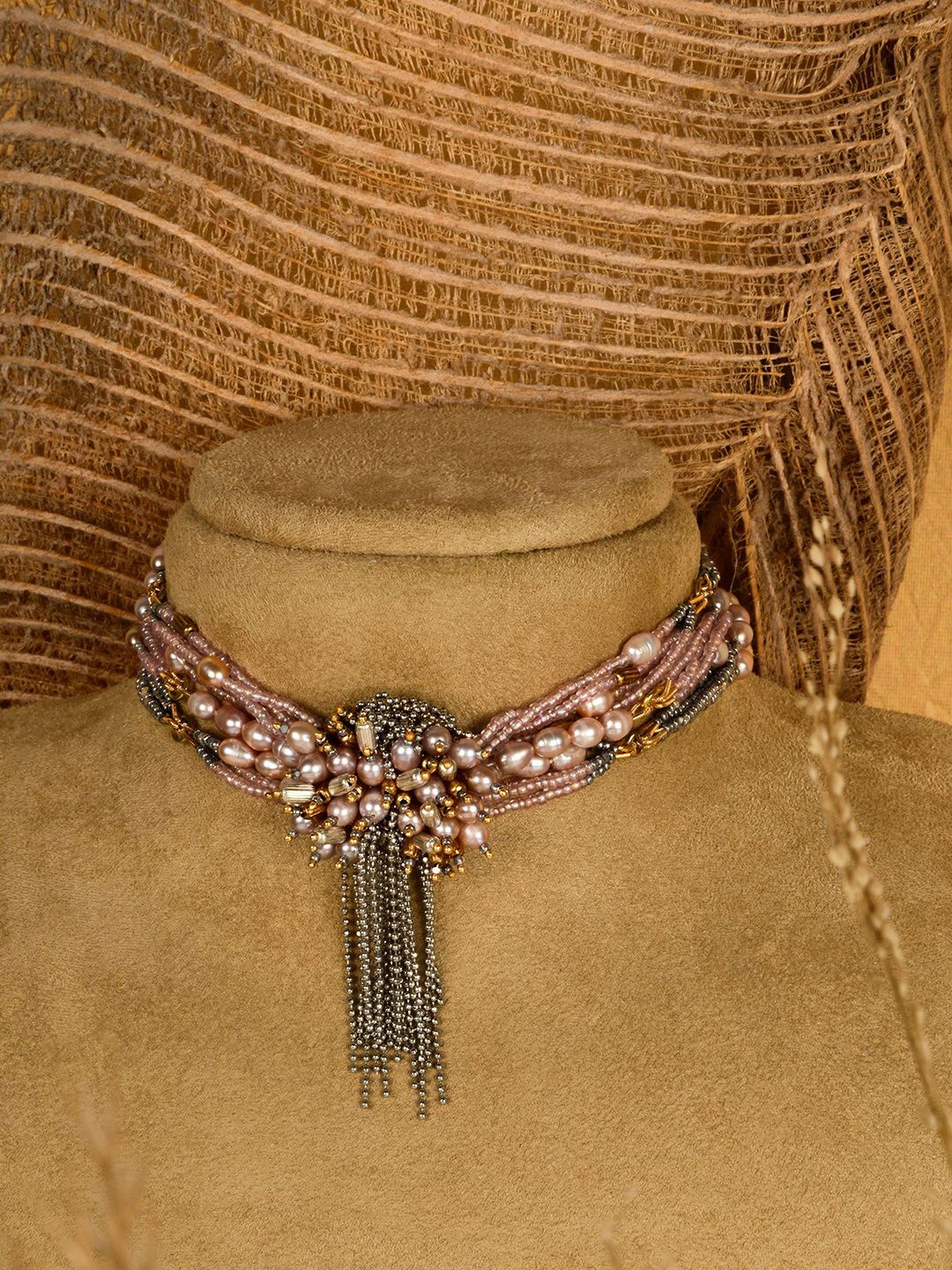 D'oro Silver-Toned & Peach-Coloured Gold-Plated Choker Necklace Price in India