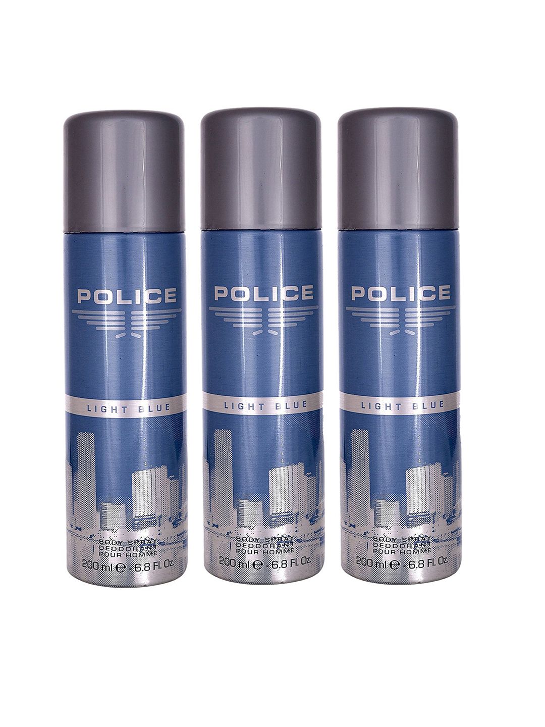 Police Men Set of 3 Light Blue Deodorant Body Spray - 200 ml Each