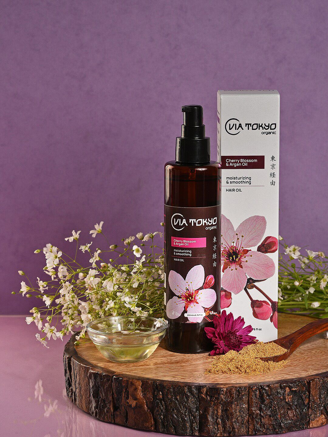 VIA TOKYO ORGANIC Cherry Blossom & Argan Oil Moisturizing Hair Oil - 200 ml Price in India