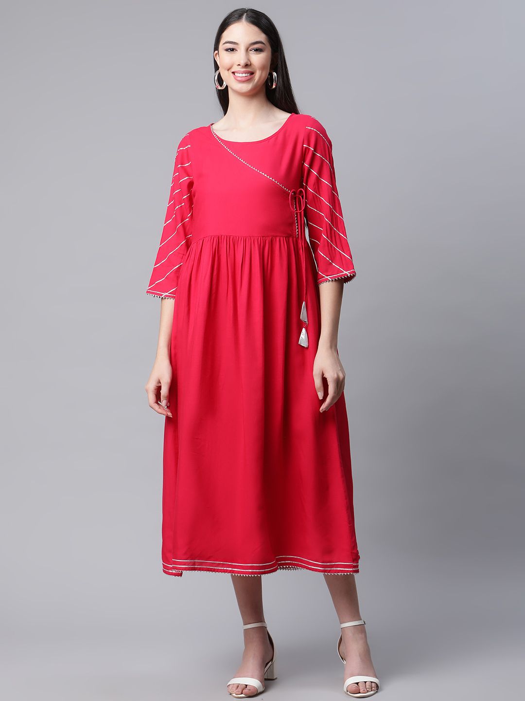 DESI BEATS Red Ethnic Midi Dress Price in India