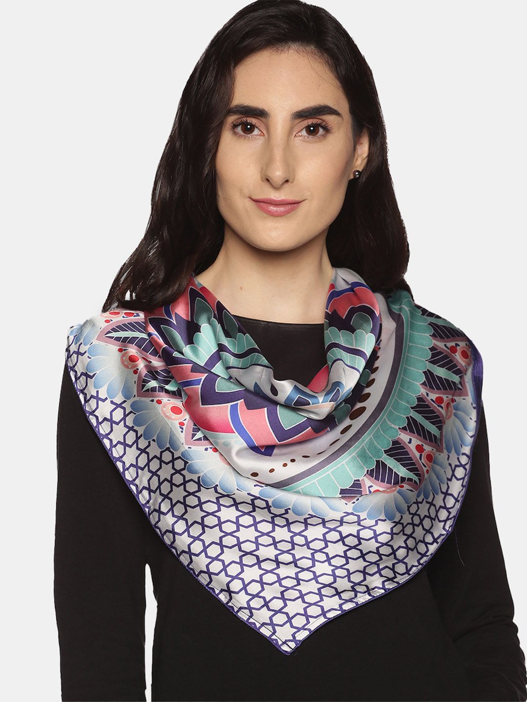 MECRAAZ Women Blue & Pink Printed Scarf Price in India