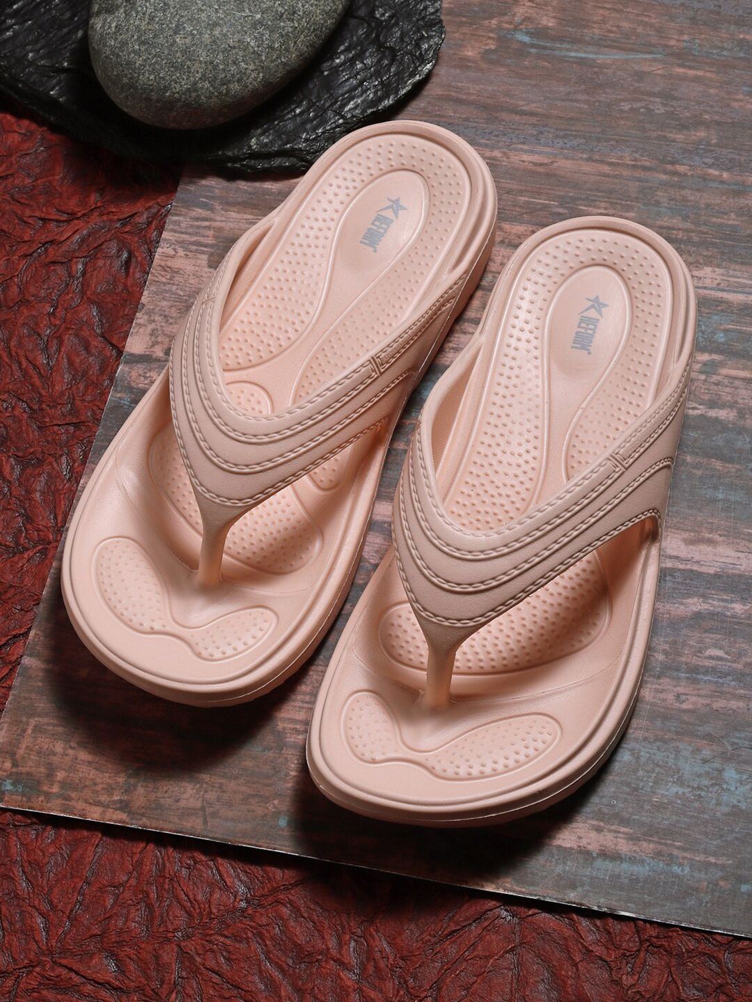 REFOAM Women Peach-Coloured Rubber Slip on Price in India