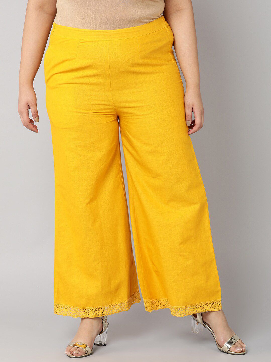 Bani Plus Size Women Yellow Flared Knitted Palazzos Price in India