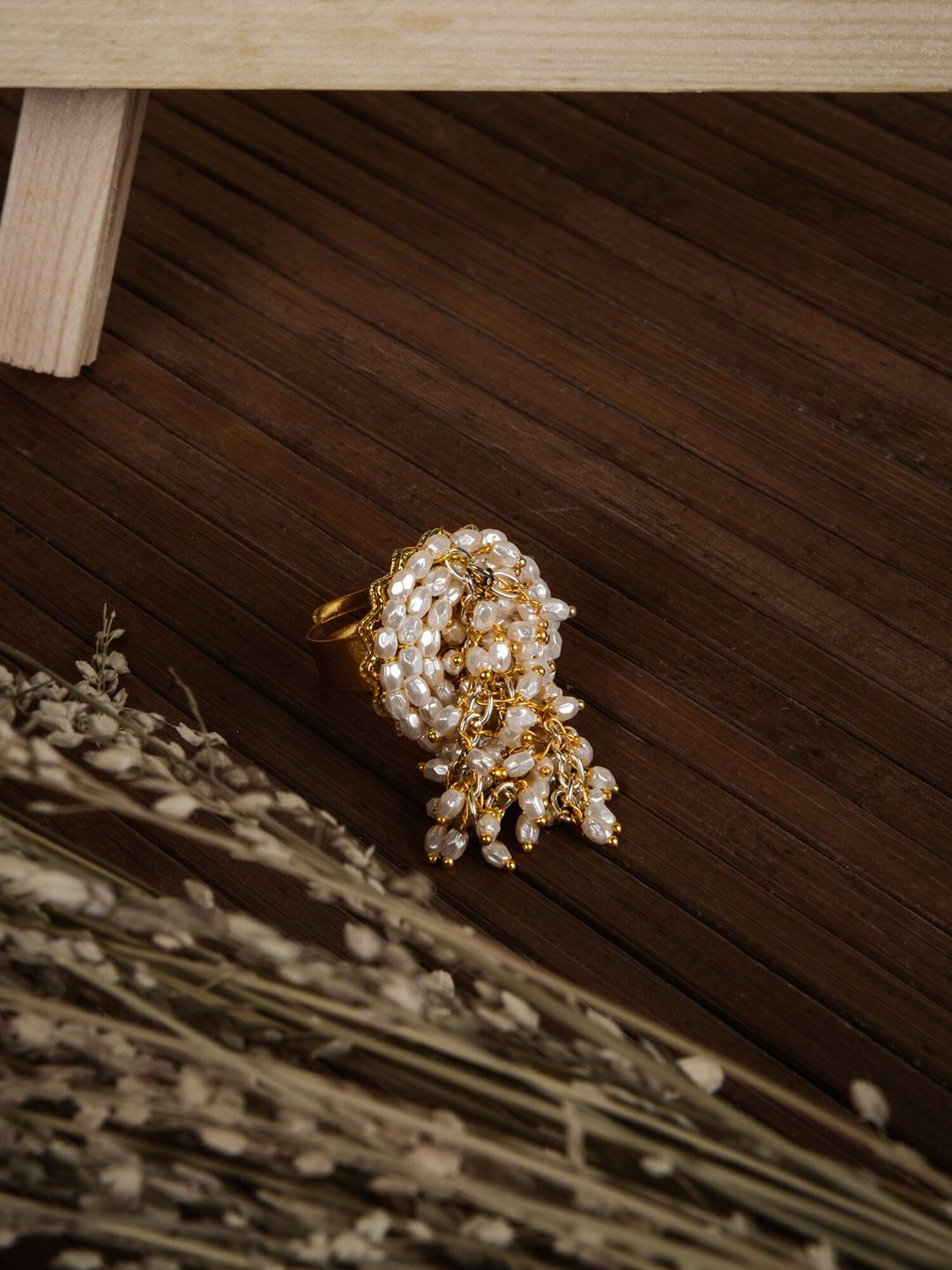 D'oro Women White Pearls Finger Ring Price in India