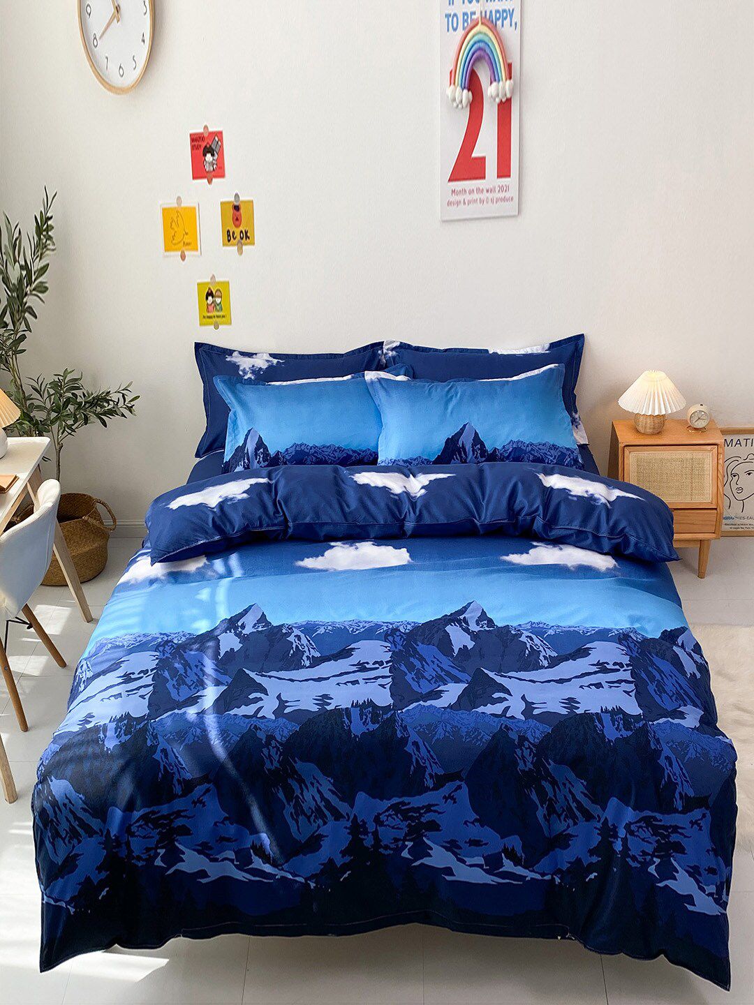 JC Collection Navy Blue Quirky Double King Bedding Set Price in India