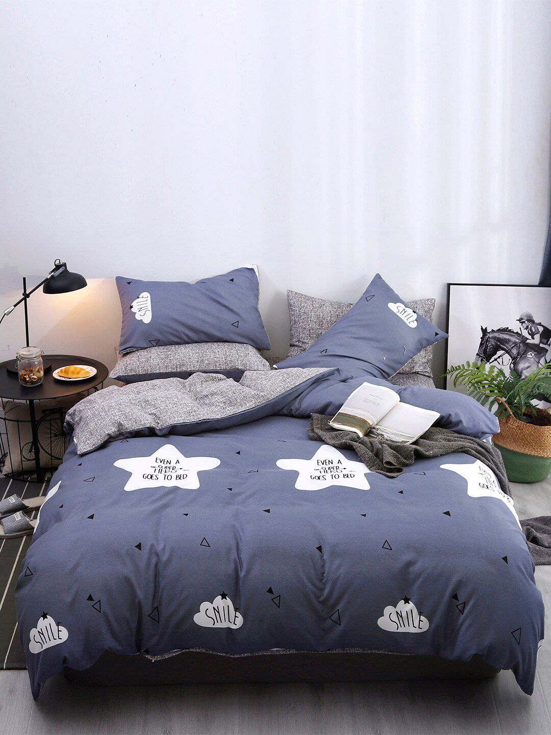 JC Collection Grey & White Printed Bedding Set Price in India