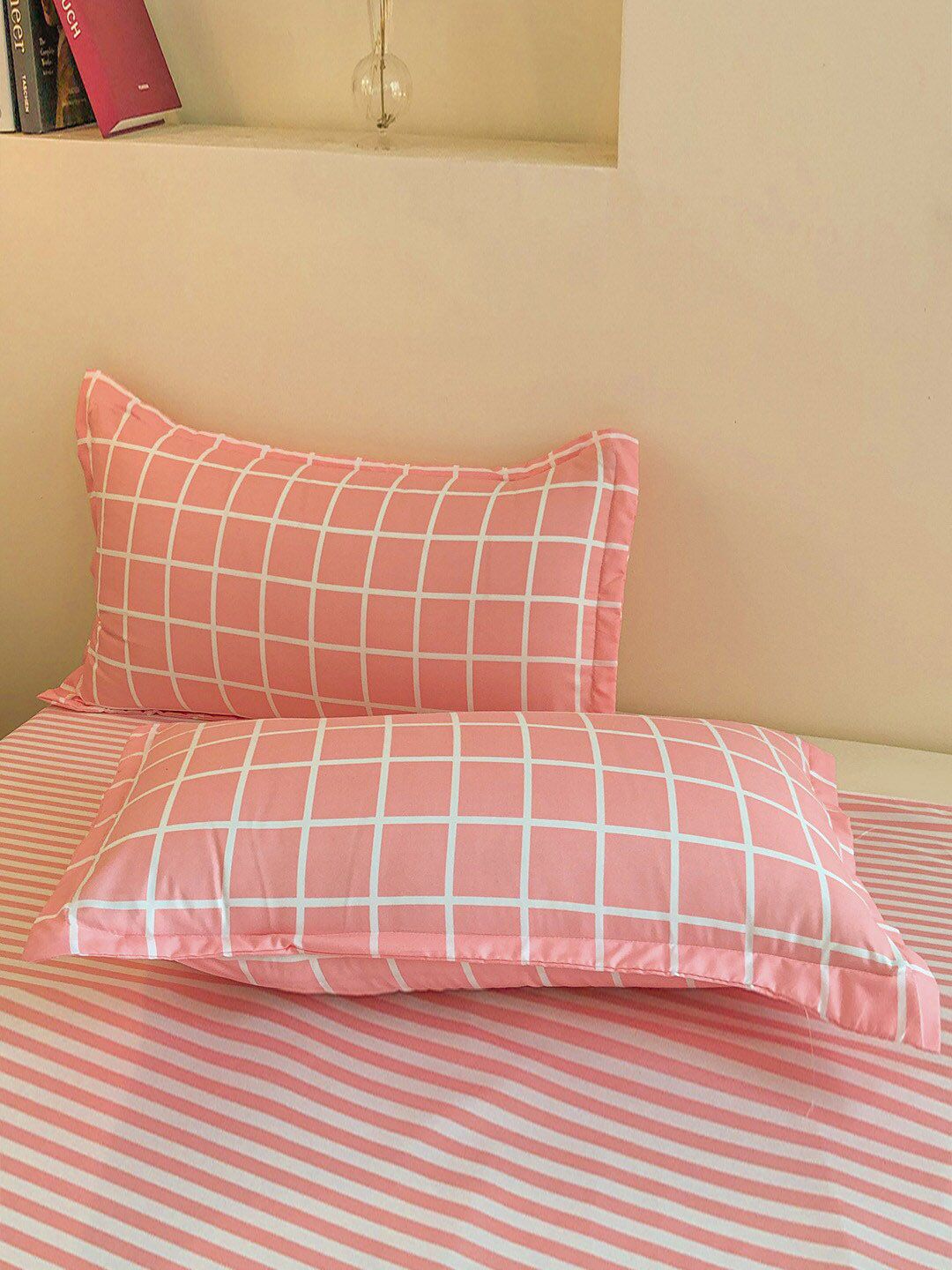 JC Collection White & Pink Stripped Printed Single Bedding Set Price in India