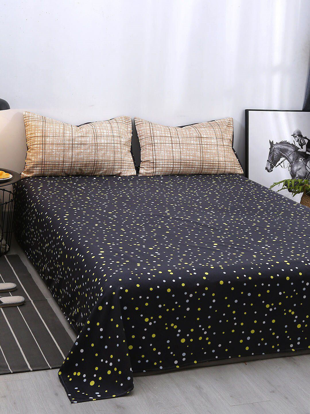 JC Collection Navy-Blue Printed Double Queen Bedding Set with 2 Pillow & 1 Quilt Cover Price in India