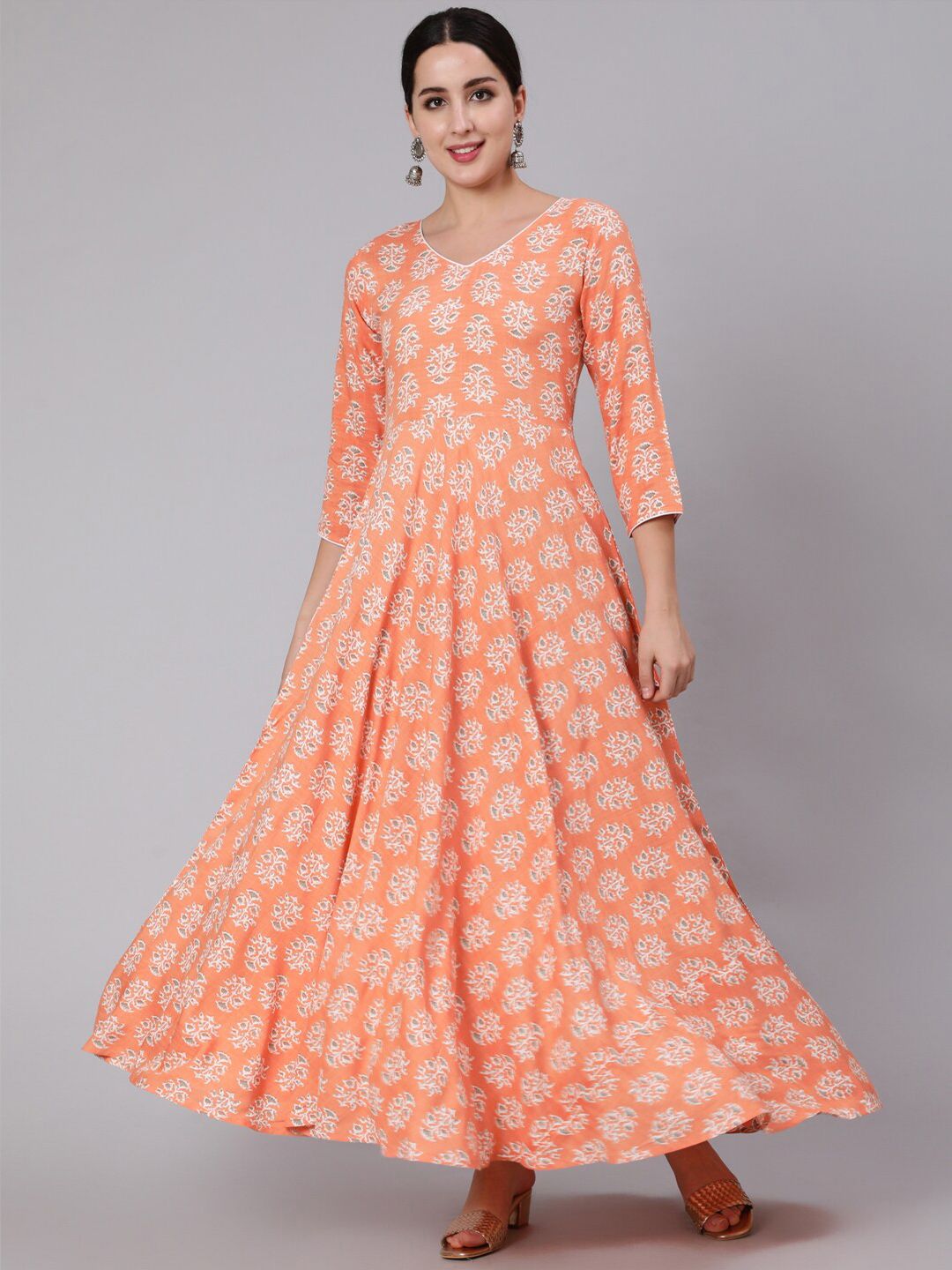 Nayo Peach-Coloured Floral Maxi Dress Price in India