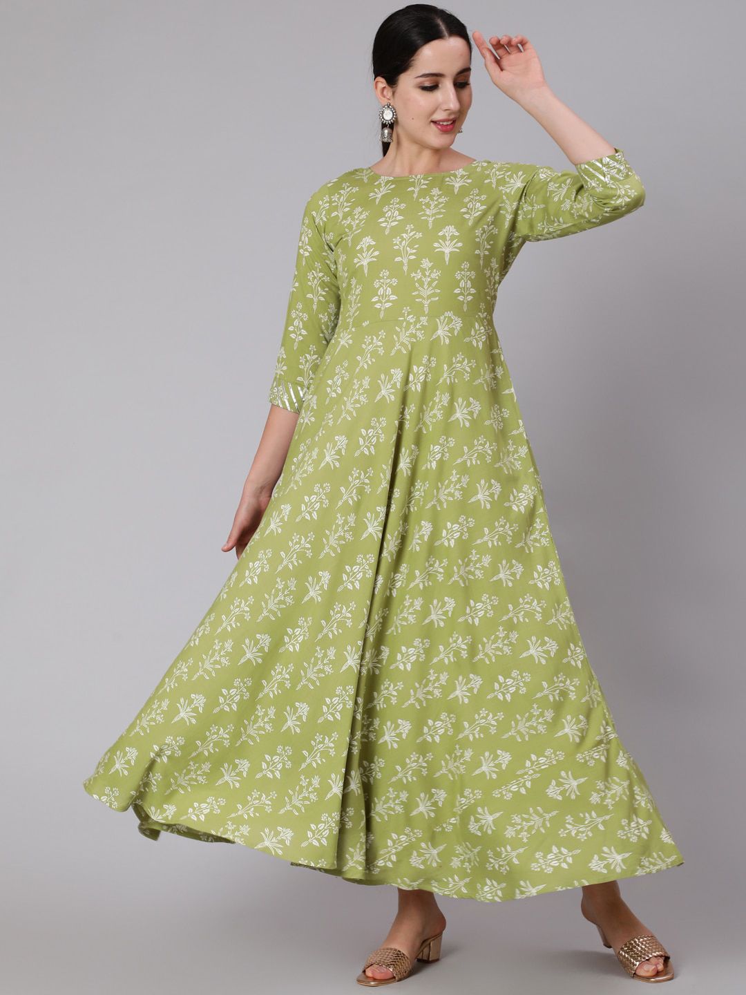 Nayo Green Ethnic Motifs Maxi Dress Price in India